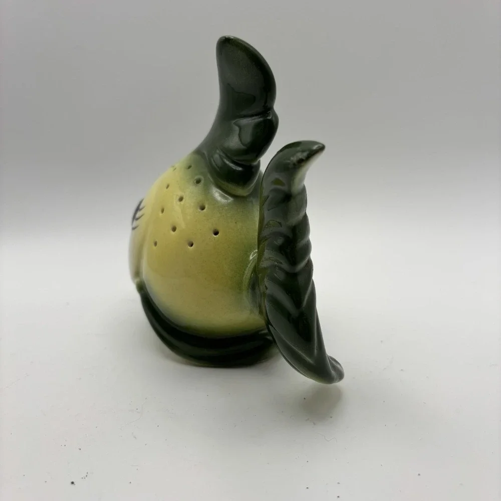 Vtg MCM Ceramic Anthropomorphic Green Yellow Fish Appetizers‎ Toothpick Holder